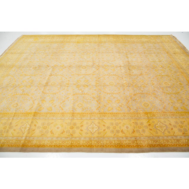 Handmade in Gray and Yellow Persian Tabriz Wool Rug With Floral Pattern For Sale - Image 9 of 10