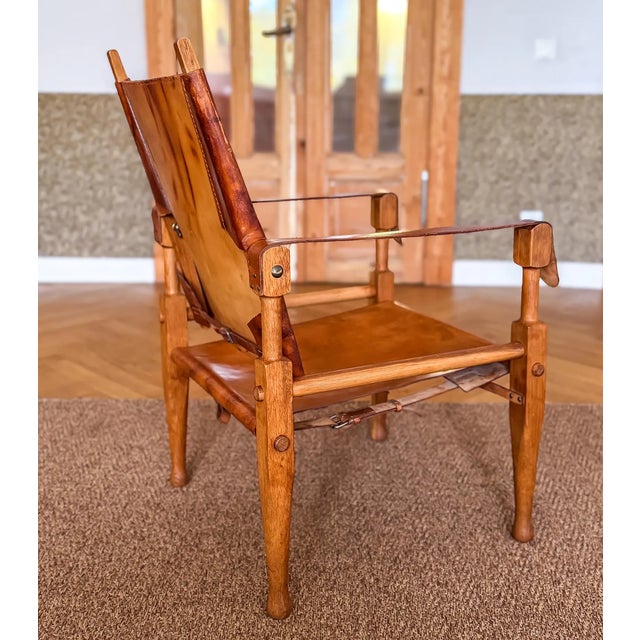 1950s Cognac Leather Safari Chair by by Wilhelm Kienzle, 1950s For Sale - Image 5 of 17