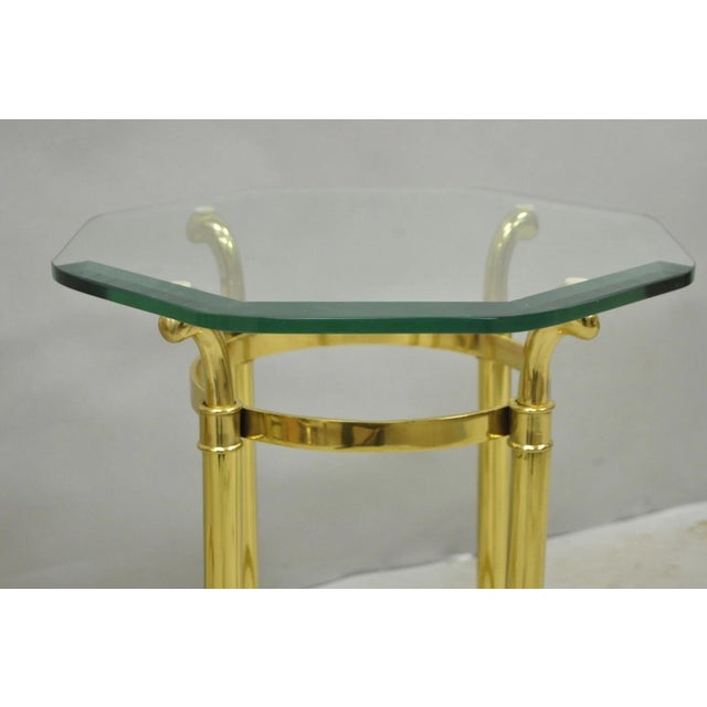 Vintage Hollywood Regency Brass Hoof Foot Glass Top Graduating Side Table - Pair For Sale - Image 12 of 15