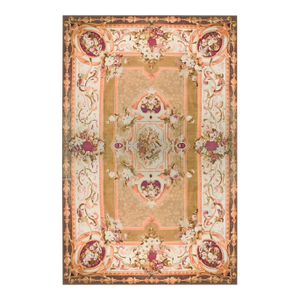 1870s Green White Medallion Antique French Aubusson Rug 15'6" X 22' Handmade Wool Carpet