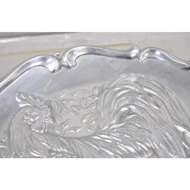 Silver Vintage Lenox Retired Large Rooster Pewter Metal Holiday Serving Platter Tray For Sale - Image 8 of 11