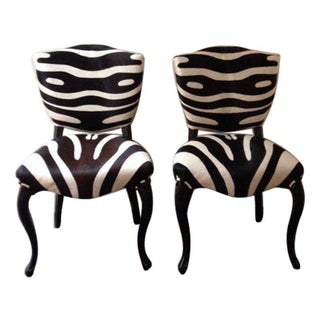 Antique Chairs Upholstered in Edelman Zebra Hide For Sale