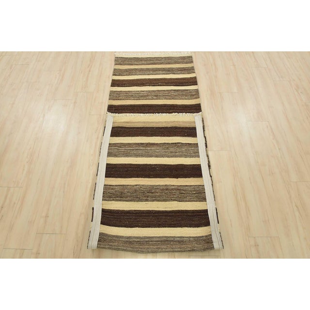 Kilim Runner 2’7” X 9’6” Brown Wool Striped Handwoven Oriental Rug For Sale - Image 12 of 13