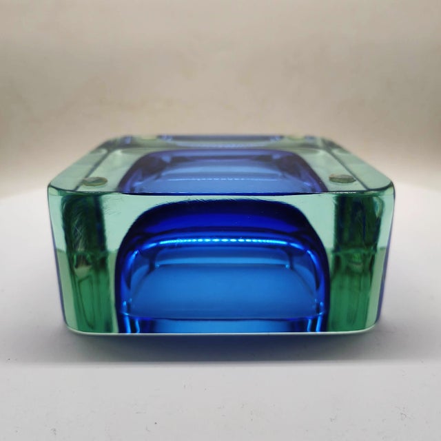 Aqua Large Square Handcrafted Ashtray or Catchall in Murano Glass, Italy, 1960s For Sale - Image 8 of 9
