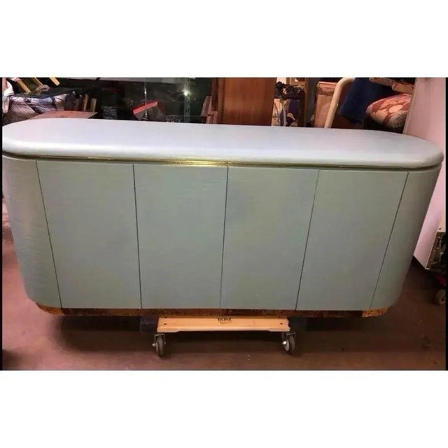 Mid 20th Century Faux Grasscloth “Pill” Credenza by Mastercraft For Sale - Image 5 of 5
