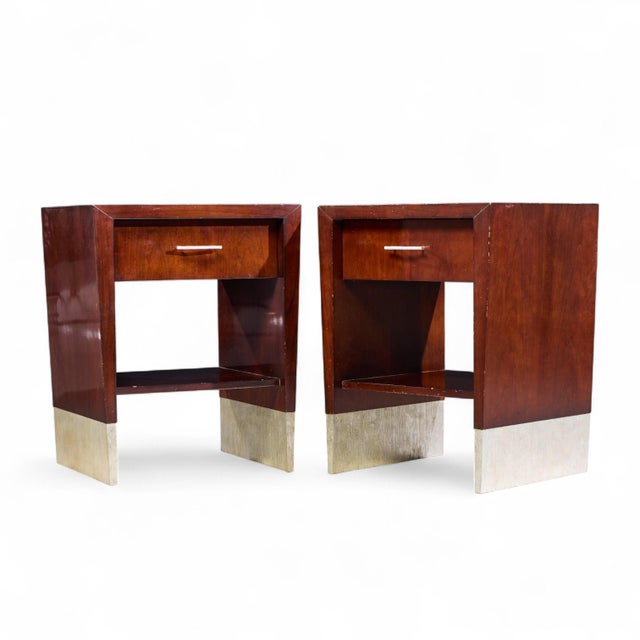 Contemporary Late 20th Century Jacques Garcia for Baker Furniture Mahogany Nightstands - Pair For Sale - Image 3 of 12