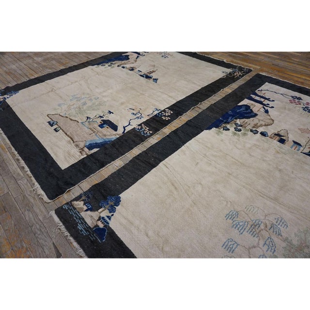 Art Deco 1920s Pair of Scenic Pictorial Antique Ivory Antique Chinese Art Deco Carpets For Sale - Image 3 of 9