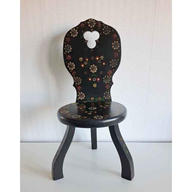 Pair of Vintage Hand-Painted Folk Art Chairs, Scandinavian Decorative Folk Chairs, Cottage Accent Chairs For Sale - Image 9 of 17