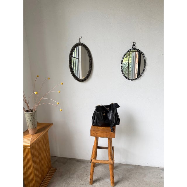 Oval Brutalist Chain Mirror, 1950 For Sale - Image 3 of 18