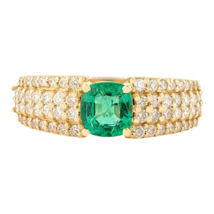 Cushion Cut Green Emerald With Sparkling Diamonds Wedding Ring Size 5.5