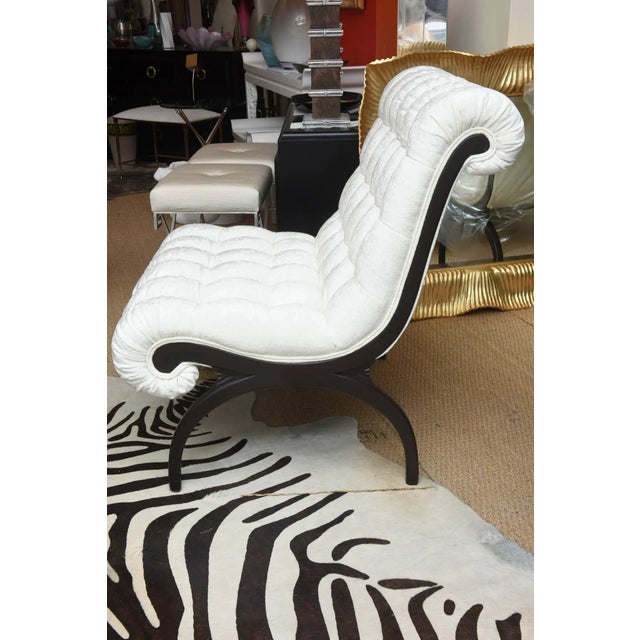Vintage Grosfeld House Hollywood Regency Lounge Chairs, Mini Settees Black Wood and White Chenille Upholstery Vintage For Sale - Image 10 of 10