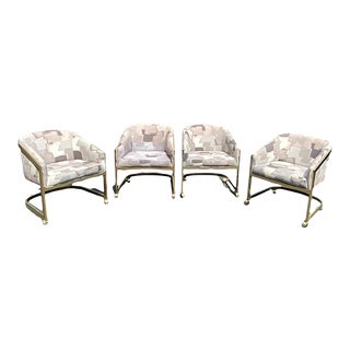 Vintage Milo Baughman Design Institute of America Brass Club Dining Chairs on Wheels - Set of 4 For Sale