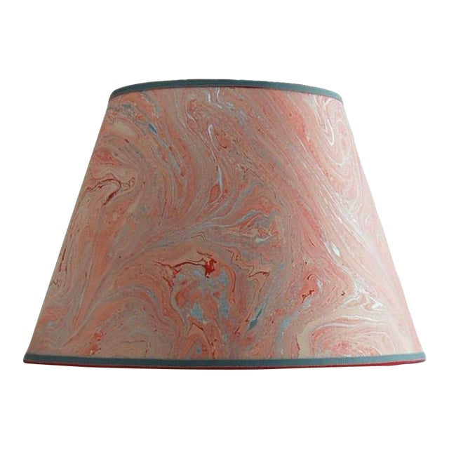 Marbled Paper Lampshade in Red, Silver and Salmon - 8” x 12” x 8.75” For Sale