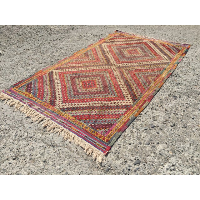 Boho Chic Vintage Patterned Turkish Kilim Rug - 5′6″ × 9′7″, 10x For Sale - Image 3 of 11