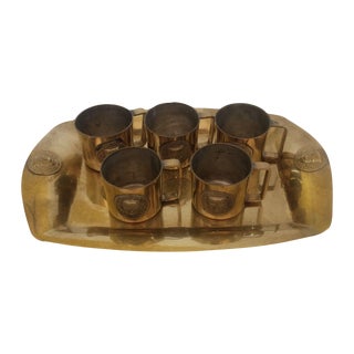 Collection of Mini Brass Mugs With Tray Set For Sale