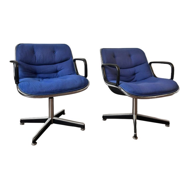 Charles Pollock for Knoll Blue Executive Swivel Chairs - a Pair For Sale