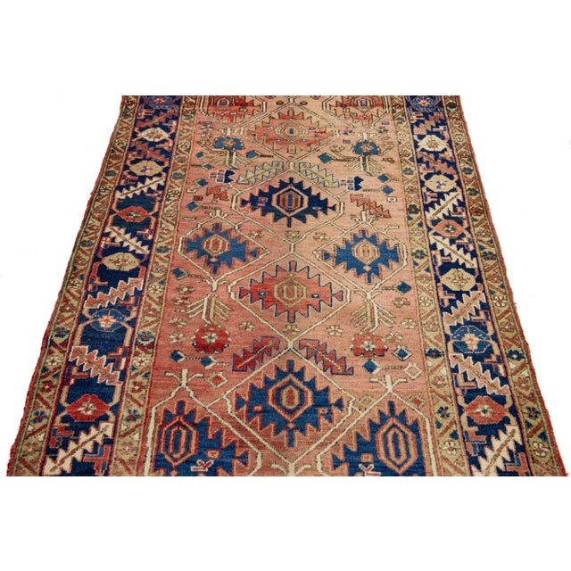 1960s Vintage Handmade Persian Heriz Wool Runner With Peach Accents For Sale In New York - Image 6 of 7