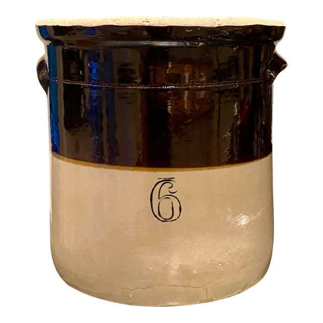 Mid 19th Century Antique 6-Gallon Two-Toned Salt-Glazed Crock For Sale
