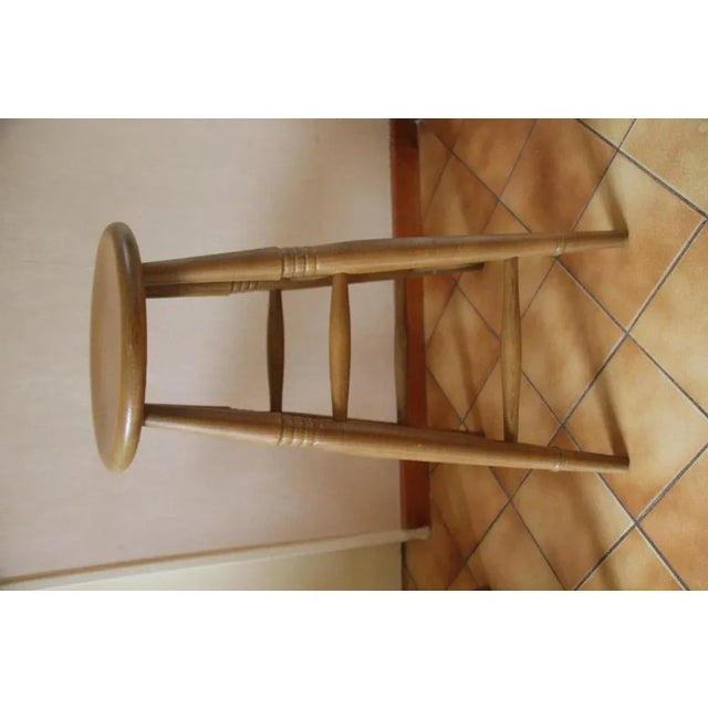 Pair of wood bar stools. Dimensions: Height 28.7" / 73 cm Seat diameter 12.2" / 31 cm