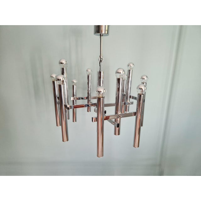 Large Geometric Chandelier in Chromed Metal by Gaetano Sciolari for Massive, 1970 For Sale - Image 13 of 13