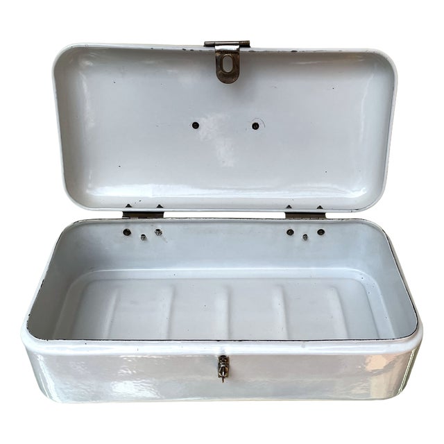 Vintage Dutch White Enamel Bread Box, 1950s For Sale