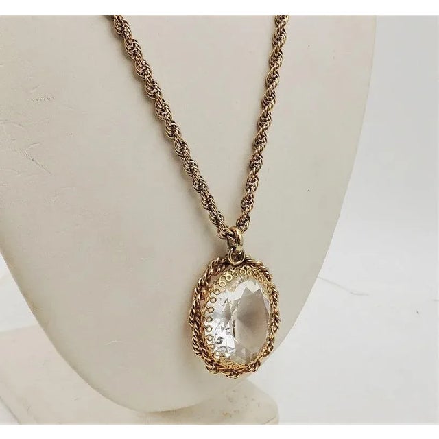 Vintage 1950s Signed Napier Clear Rhinestone Pendant Necklace For Sale - Image 11 of 11