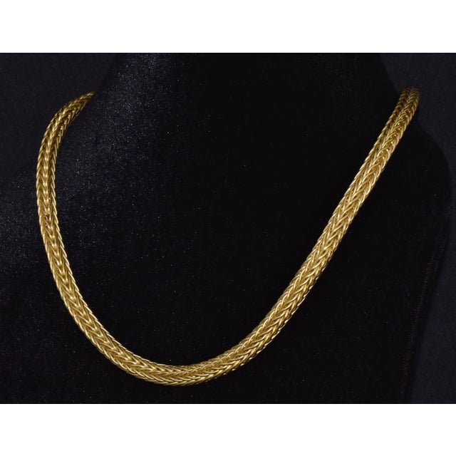 18k Solid Gold Italian Woven Braided Necklace With Black Enamel Accents – 49.1g For Sale - Image 9 of 13