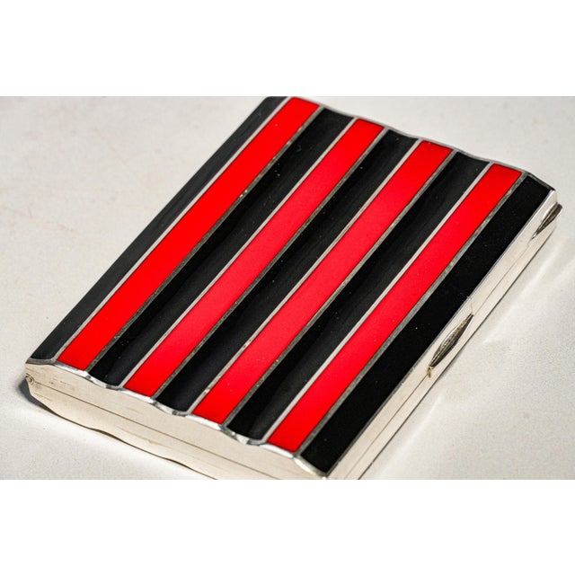 1920s Rare Art Deco Antique Silver Black Red Enamel Cigarette Case Court of Siam Bangkok Presentation Box Luxury Tobacciana For Sale - Image 5 of 18