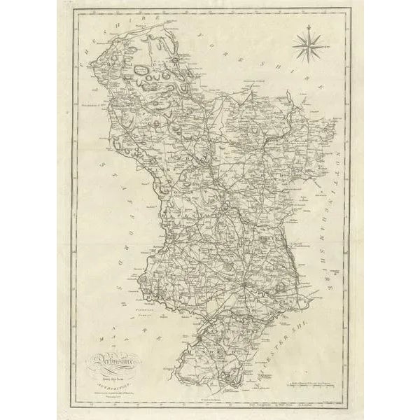 Large Antique County Map of Derbyshire, 1805 For Sale - Image 3 of 6