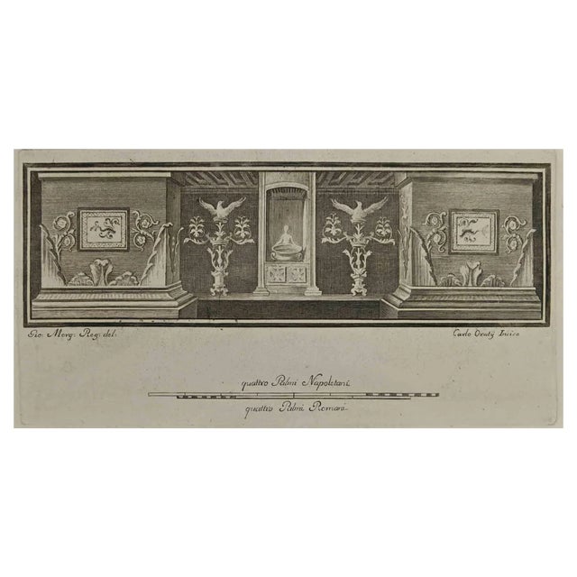 Carlo Oratij, Ancient Roman Fresco Herculaneum, Etching, 18th Century For Sale