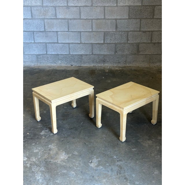 1980s Henredon Asian Style Faux Goatskin Lacquered Side Tables- A Pair For Sale - Image 10 of 11