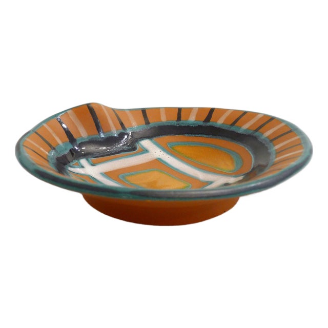 Mid-Century Enameled Bowl with Graphic Decoration by G. Fourmaintraux, 1950s For Sale