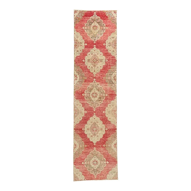 Vintage Red Turkish Oushak Rug Runner - 03'01 X 12'00 For Sale