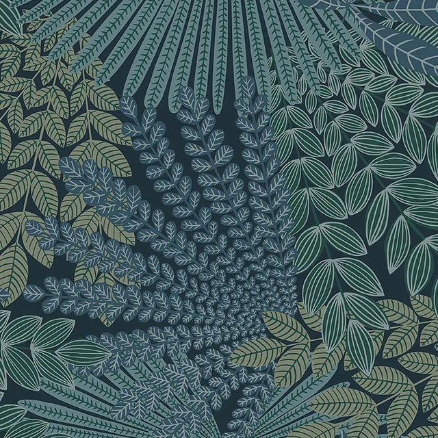 Sample - Borastapeter Velvet Leaves Wallpaper in Spruce and Blue For Sale