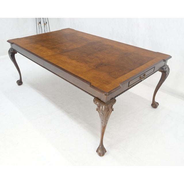 Henredon Banded Burl Walnut Ball & Claw Feet Chippendale Dining Table 2 Ext MINT For Sale - Image 11 of 12