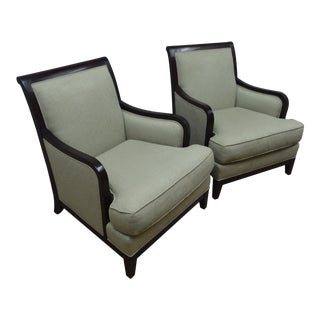 Pair Baker Milling Road Upholstered Club Arm Chairs For Sale