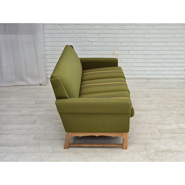 3-Seater Danish Sofa in Green Furniture Wool and Oak Wood, 1970s For Sale - Image 9 of 18