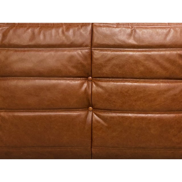French Togo Three-Seater Sofa in Cognac Cow Leather by Michel Ducaroy for Ligne Roset For Sale - Image 14 of 15