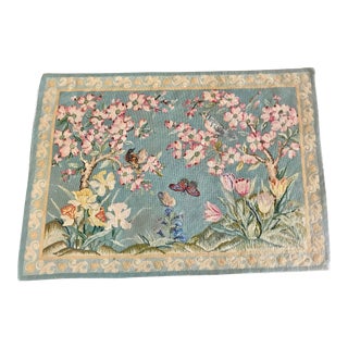 1940s Vintage Needlepoint Petit Point Celadon Bird Textile Art For Sale