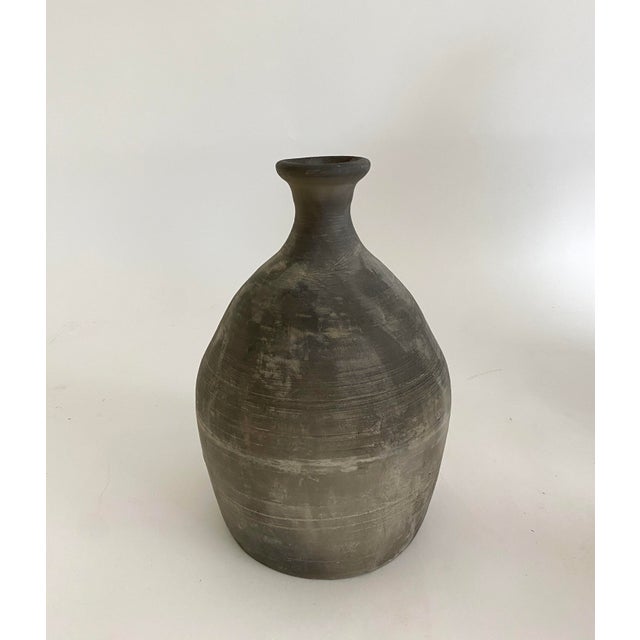 Contemporary Rustic Handcrafted Gray Pottery Vase For Sale - Image 3 of 5