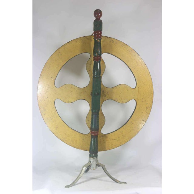 Vintage Very Large Antique Arcade Americana Folk Art gaming wheel of fortune floor model in vivid color on wood stand with...