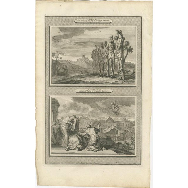 Baroque Pieter Mortier, Sons of Saul Hanged and the Plague After David's Census, 1700, Engraving For Sale - Image 3 of 12