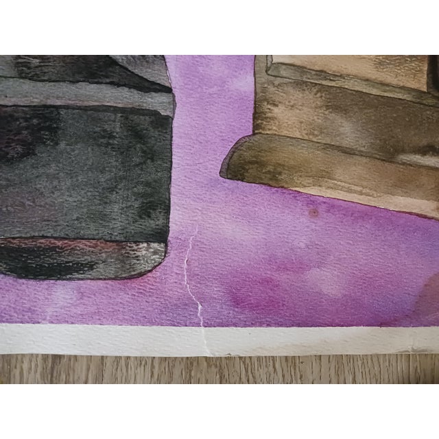 Modern 1982 Modernist Telephone Watercolor Painting For Sale - Image 3 of 8