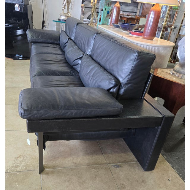 Saporiti Saporiti Italia Black Leather Sofa by Giovanni Offredi For Sale - Image 4 of 11