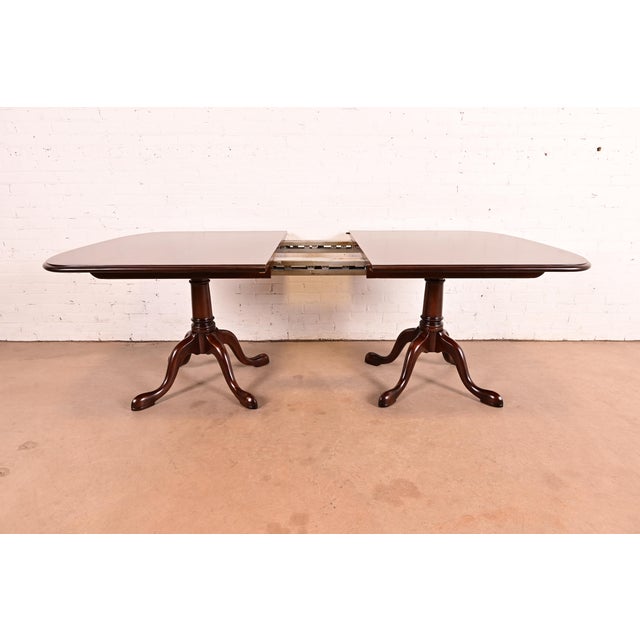 1980s Stickley Regency Cherry Wood Double Pedestal Extension Dining Table, Newly Refinished For Sale - Image 5 of 15