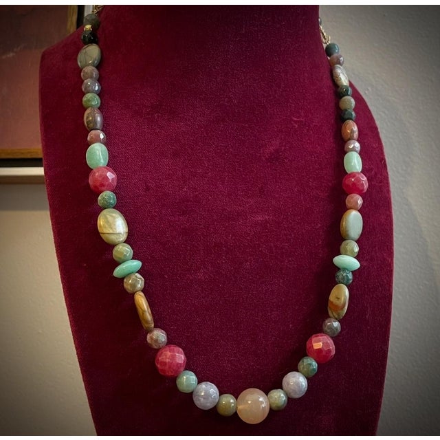 Semi-Precious Polished Gemstone Bead Necklace & Bracelet Set 14k Gold Filled C. 1970s, 2 Pieces For Sale - Image 12 of 12