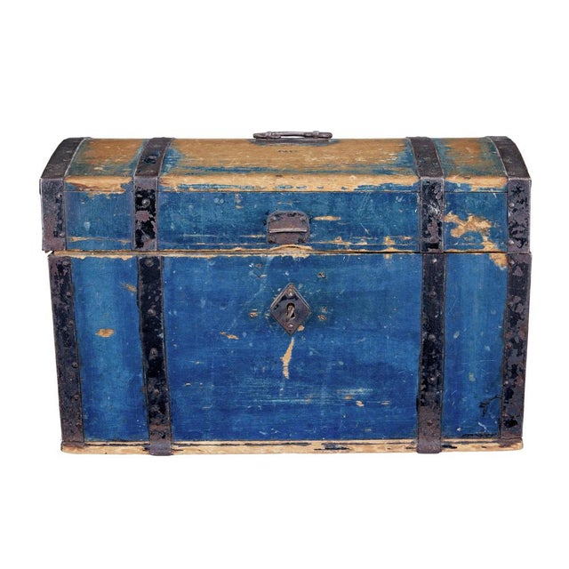 Wood Antique Swedish Painted Pine and Metal Chest For Sale - Image 7 of 8