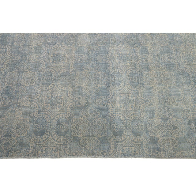 10 X 15 Allover Designed Contemporary Wool Rug Handmade in Gray and Blue For Sale - Image 4 of 10