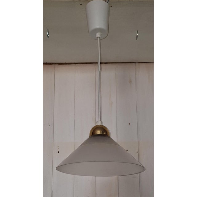 Vintage Ceiling Lamp with Matte Ribbed Glass Shade on Brass Bracket, 1970s For Sale - Image 6 of 7