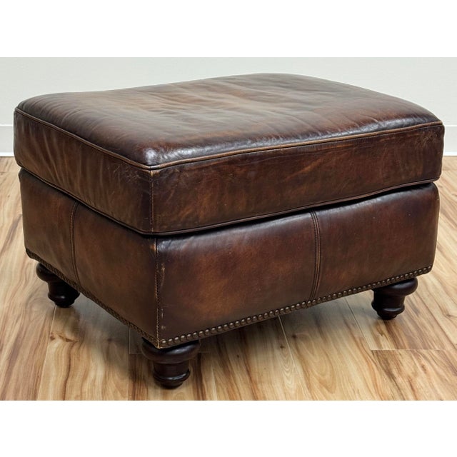 Vintage Bernhardt Tufted Leather Writers Chair With Ottoman For Sale - Image 11 of 18